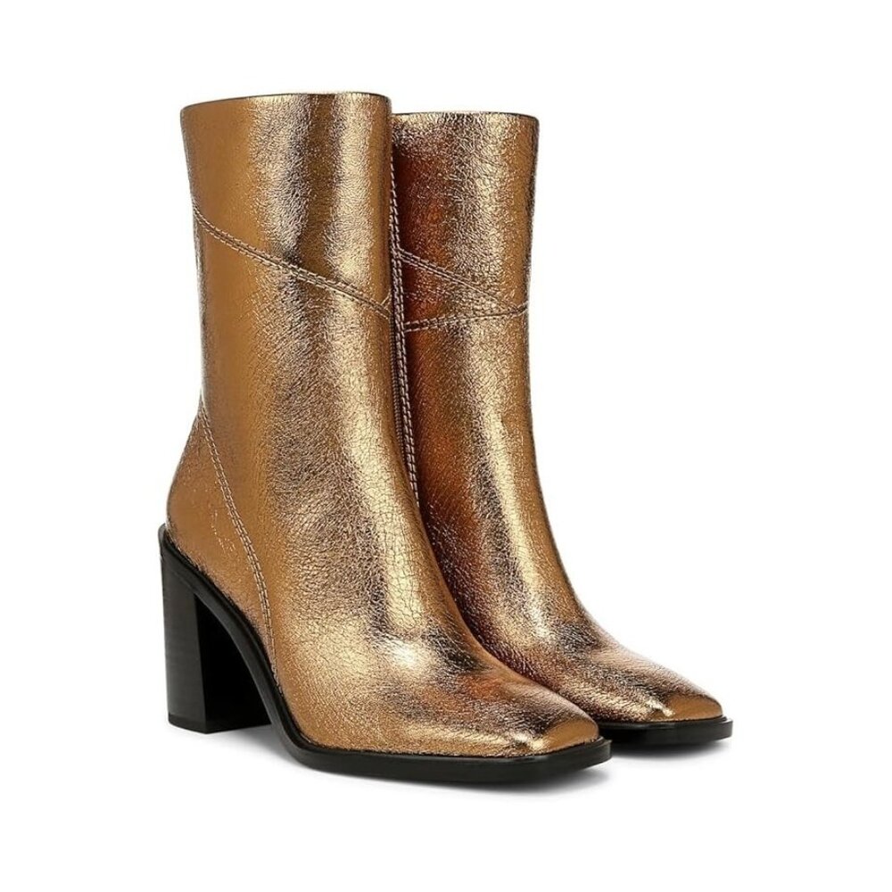 Franco Sarto Stevie Boots Womens 8.5M Bronze Metallic Leather Block Heel NIB